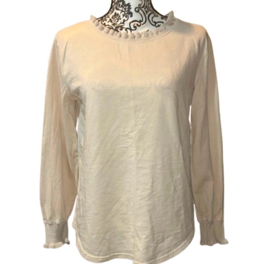 Anthro Jane & Delancey Women’s Small Cream Long Sleeve Top with Ruffled Accents